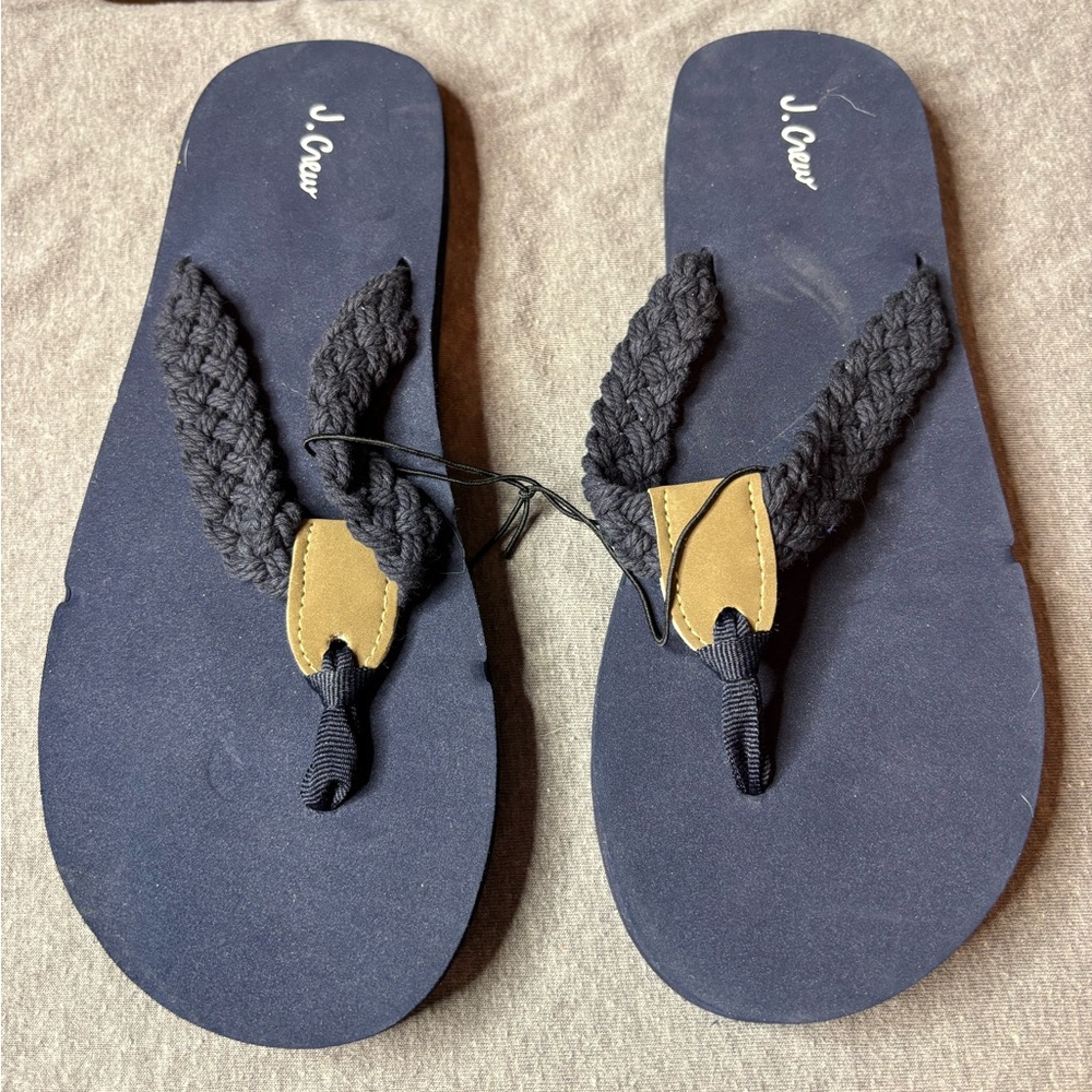 J. Crew Dark Blue Flip Flops with Braided Straps Style #H8379 NWOT Size 9